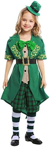 Newhui Little Girls St Patrick's Day Elf Green Costume Suits Kids Ireland Carnival Party Green Outfit Tailcoat Hat