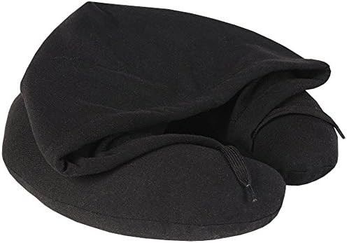 Attitu Hoodie Travel Pillow Cap Hat Warm Neck Compact Car Buses Trains Sleep Comfort Rest Pillows,U-Shaped Pillow,Black