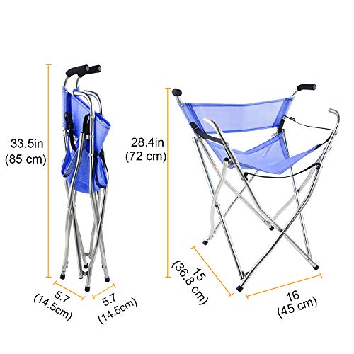 Frehsore® Walking Stick Folding Cane Seat for Women/Men with Heavy Duty - Walker Chair Bench Camping Travel Stool 2 Handle with 4 Legs (for Standard Figure)