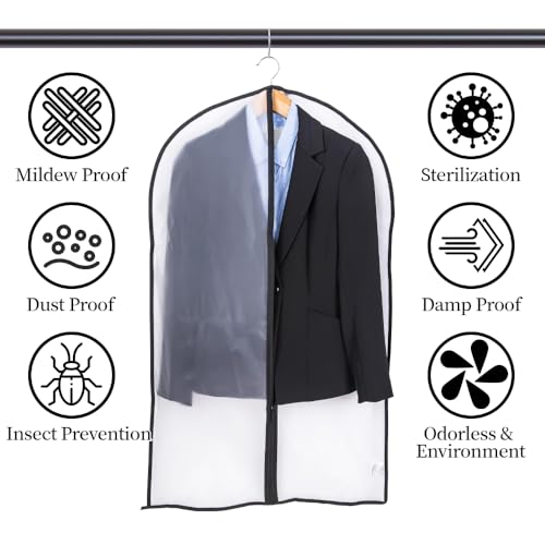 Niviy Garment Covers Dustproof Clothes Covers Moth Proof Coat Bag with Zip PEVA Translucent Dress Cover Waterproof Anti-mite Breathable Suit Protector 6pcs 60 * 100cm (Black)