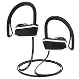 MoKo Bluetooth Headphones, Wireless Earphones Earbuds with Mic & Siri IPX7 Waterproof Sweatproof HD Stereo Sports 8 Hour Battery Noice Cancelling Headset for Gym Running, Workout, Exercise, Black