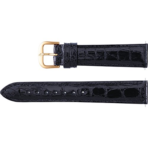 Men's Short 18mm Black Genuine Crocodile Padded Leather Matte Watch Strap