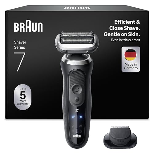 Braun Serie 7 Rasoio Elettrico Barba, Wet&Dry, Regolabarba Uomo, Rasoio Barba, 60 Min Di Utilizzo, Accessorio Rifinitore di Precisione, Senza Fili,100% Impermeabile, Regolabarba Braun, 72-N1200SI,Nero