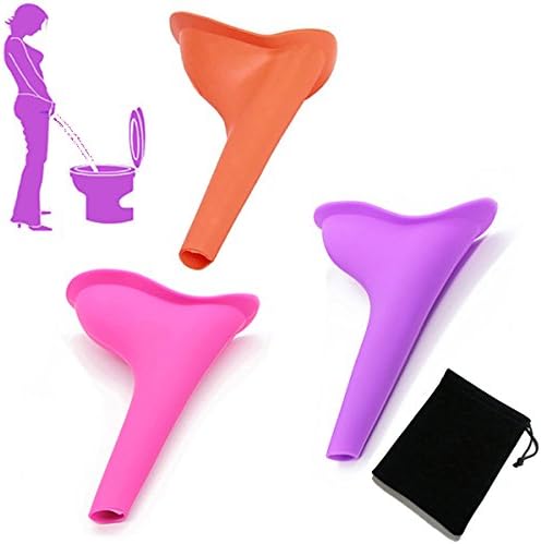 Adavidsource 3 Pieces/Set Female Stand-style Travel Urinals Emergency Device Folding Soft Silicone Outdoors & Indoors Urination Convenient Tool (urinate bag 9 pieces,suede packaging rope bag 1 piece)