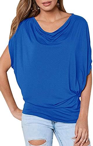 Hestenve Womens Dolman Batwing Sleeve Solid Summer Top Crew Neck Loose Drape Blouse Shirts