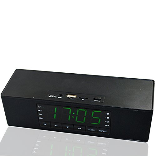 Teastar Wireless Bluetooth Speaker Portable with Mic Handsfree Calling Support LED Display Alam Clock MicroSD TF Card U Disk MP3 Playback for Mobile Phone PC Tablet Laptop ect (Black)