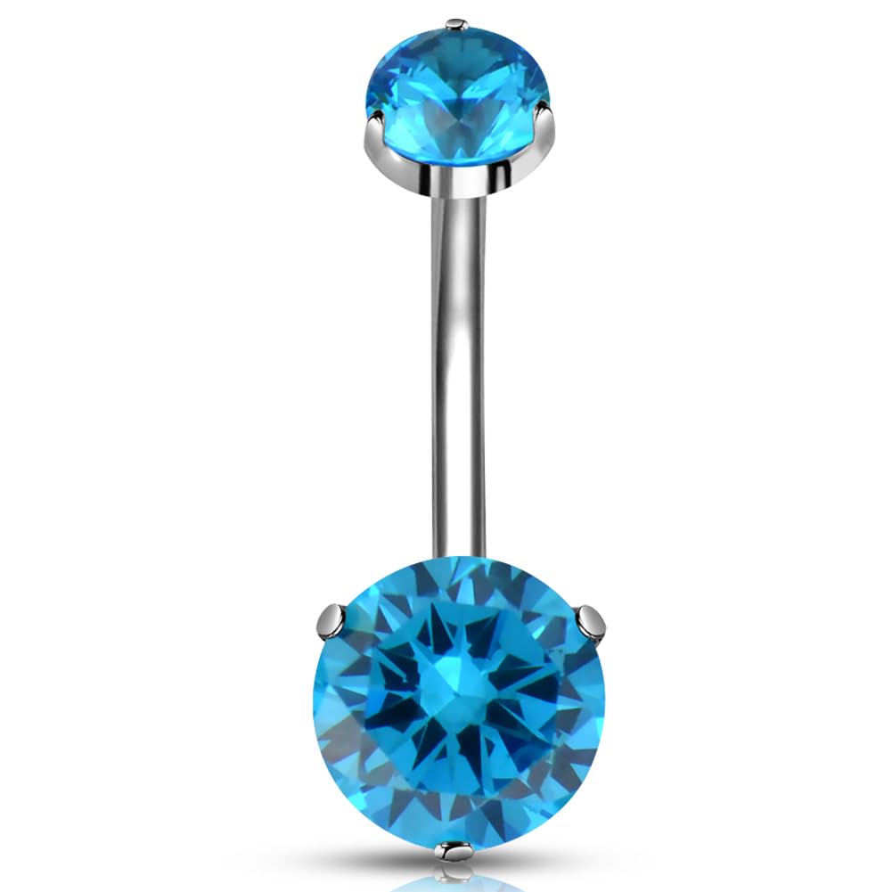 Melighting Titanium Belly Bar Internally Thread Belly Button Piercing 14G Double Clear CZ Navel Rings Navel Bar Belly Button Rings for Women blue