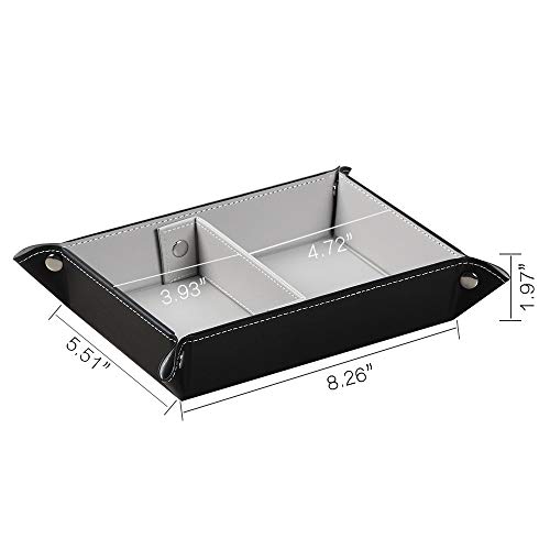 Key Tray Large for Men Leather Entryway Dish Bedside Catchall Bowl 2 Dividers Nightstand Organizer Caddy Travel Valet Tray for Wallet Coins Change Dice Watch Phone, Sundries Holder
