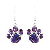 Dog Paw Purple Turquoise Earrings in Sterling Silver & Genuine Turquoise (Purple)