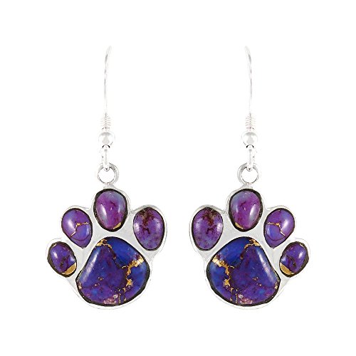 Dog Paw Purple Turquoise Earrings in Sterling Silver & Genuine Turquoise (Purple)