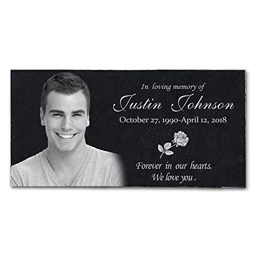 Personalized Human Memorial Stones, Black Granite Memorial Garden Stone