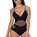 Summer Mae Women's Black Mesh One Piece Vintage Swimsuit Halter Swimwear