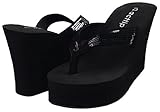 Hanxue Womens Glitter Chunky Wedge Flip-flops Sandals