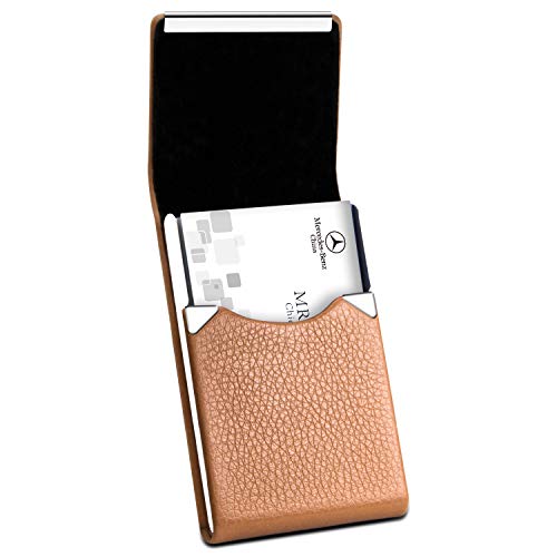 image for Padike Leather Business Card Holder Metal Business Card Case Slim Prof