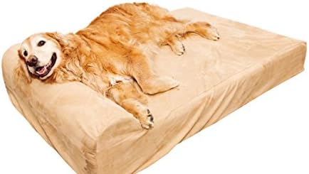 SIMIEN Khaki Large 48” X 30” X 7” Dog Bed-- Large Waterproof Liner Included -- 9" Pillow Top Headrest -- Non Slip Bottom -- Free Pet Supplement for your Barker &amp; eBook Included -- Bonus $92 Value