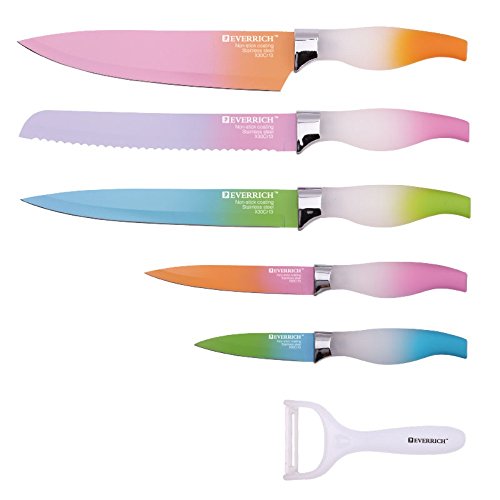 Rainbow-colored 6 Piece Kitchen Knife Set In Gift Box by Sofia s Store - Beautiful, Unique Gifts For Her
