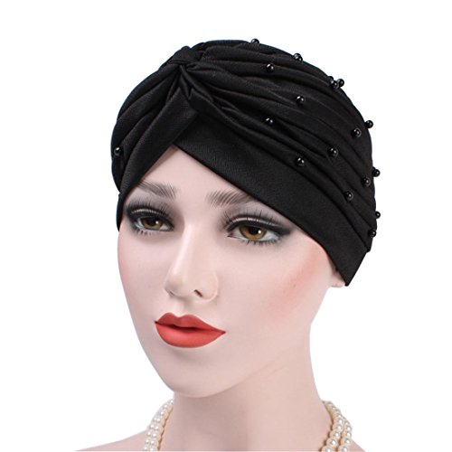 Muslim Hat, áƒ¦ Ninasill áƒ¦ Exclusive Ruffle Hat Pearl Beanie Scarf Turban Wrap Cap (Black)