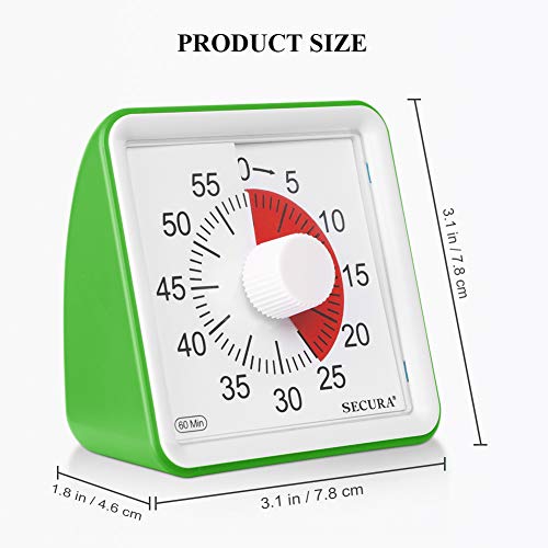 Secura 60Minute Visual Timer, Classroom Countdown Clock, Silent Timer