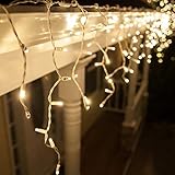 70 5mm Warm White LED Icicle Lights, 7' on White Wire, White Christmas Lights Outdoor Icicle Christmas Lights Wedding Lights Party Home Bedroom (5mm Lights, Warm White)