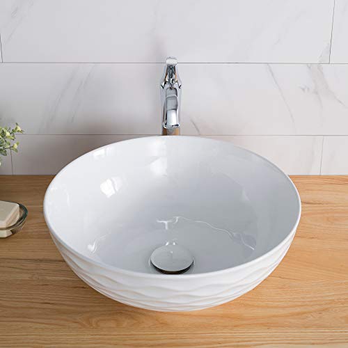 KRAUS VIVA™ ROUND WHITE PORCELAIN CERAMIC VESSEL BATHROOM SINK, 16 1/2 IN. D X 5 1/2 IN. H, KCV-200GWH