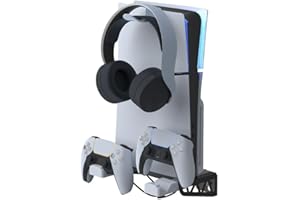 Finera Wall Mount Kit with Charging Station Compatible with PS5 and PS5 Slim Disc & Digital, PS5 Slim Mount Behind TV with Headset Hanger, White