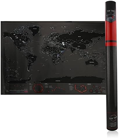 Hight Quality Scratch off World Map. Capital Edition. Black/ Red color. Scratch off places you travel. The best gift for travelers. Ideal to classroom, office and wall decoration.