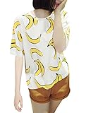 Allegra K Lady Round Neck Bananas Prints Funny T-Shirts White M