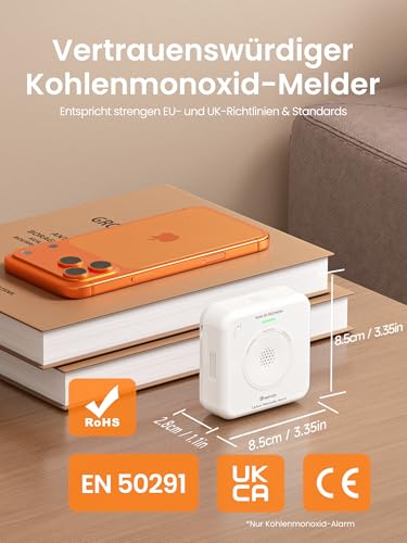Heiman Smart Carbon Monoxide Detector Matter Over Thread (Hub Required) - CO Detector for SmartThings & Home Assistant, EN 50291, Interchangeable Battery, 10 Year Sensor, 85 dB, HS-725ES-M