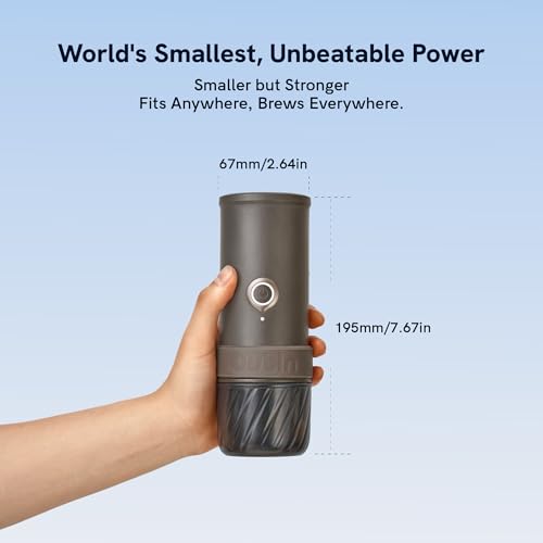OutIn Mino Portable Electric Espresso Machine, Mini Camping Coffee Maker for Travel, Pocket Sized Coffee Machine Self-Heating, Ground Coffee & NS Capsule Adapter For Adventure, Tundra Brown