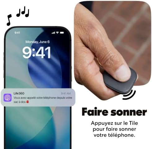 Tile - Tracker Bluetooth, détecteur de clés et localisateur d'objets pour clés, Sacs & Autres. Détecteur de téléphone. Compatible avec iOS & Android. Lot de 1 (Noir)