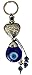 Happy Goods Shop Blue Evil Eye Engraved Heart Amulet Keychain Ring for Protection and Blessing, Great Gift Idea