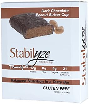 StabilyzeNutrition Bars, Dark Chocolate Peanut Butter, Low Sugar Protein Bar with 15 Essential Vitamins & Minerals, Gluten Free, Non GMO, Keto Friendly Snacks, Individually Wrapped (12 Pack)