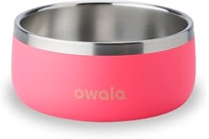 Owala Pet Bowl - Durable Stainless Steel, Food and Water Bowl for Dogs, Cats, and All Pets, Non-Slip Base, 24oz, Pink (Hyper Flamingo)