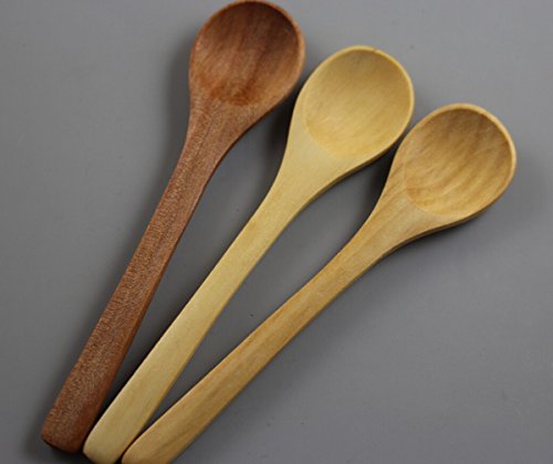 10 Wooden Small Scoop Teaspoon Coffee Kitchen Cooking Condiment Utensil Catering Spoon (Random Color)
