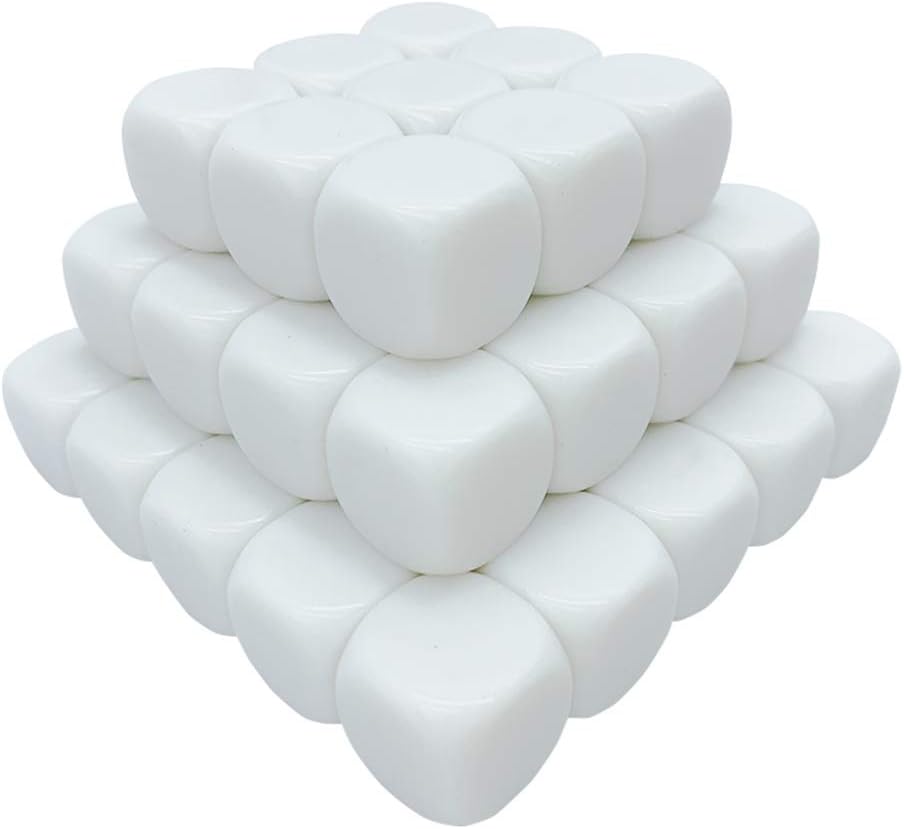 JEVERGN 50Pcs Rounded 16mm Blank Dice Cubes, D6 Math Dice for Board Games, DIY, Fun and Teaching