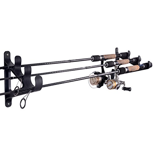 Horizontal Rod Rack for Fishing Rod Wall Rack Storage- Ultra Sturdy holds at least 3 rods- Space Saving for Fishing Rodsï¼ŒHiking Poles, Ski Poles, Hockey Sticks and Cue