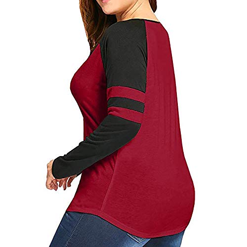 Realdo Womens Deep V Neck T-Shirt,Sexy Plus Size Contrast Color Pullover Tops Shirt(X-Large,Red)