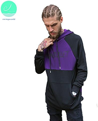 Men Streetwear Symmetric Blue Patchwork Net Cloth Couple Sweater Cotton O Neck Streetwear Solid Long Sleeve Sweater (M, Purple)