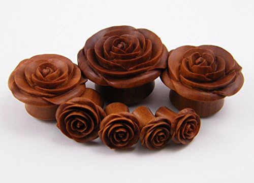 Rose Flower Ear Gauge Plugs - (6g) - Sawo/Sabo Wood