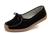 SUNROLAN Women's Suede Leather Lace-Up Slip-On Loafers Moccasins Work Flat Shoes