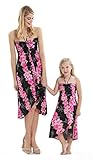 Matching Hawaiian Luau Mother Daughter Butterfly Dress in Pink Panel Black