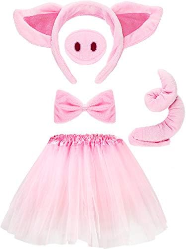 Pig Costume Set Pig Ears Nose Tail Bow Tie Tutu Skirt Animal Fancy Costume Kit Accessories for Kids