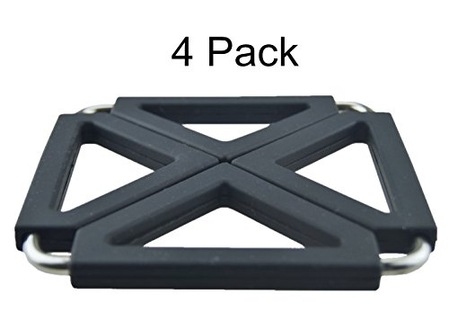 UPC 703194489230, MelonBoat Expandable Silicone &amp; Metal Trivet Mat, Hot Pot Holder Pads, 6.3&quot; Square Black, Set of 4