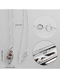 GemsChest Sterling Silver Cube Shaped Garnet 3-Stone Pendant Necklace 17" Chain