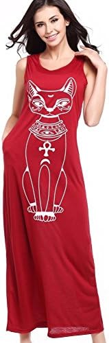 Women Cat Sleeveless Long Maxi Dress Ladies Summer Beach Bohemian Sundress