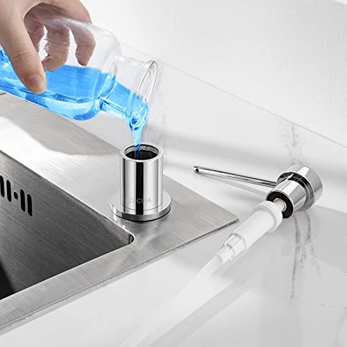 CECIPA Built-in Soap Dispenser for Kitchen, Sink Soap Dispenser with 300ml Bottle and 1.2m Extension Hose, 360° Swivel Pump, Chrome
