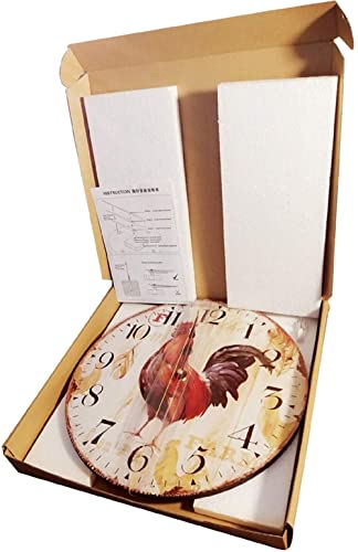 10 Inch Vintage Farmhouse Kitchen Wall Clocks Battery Operated Rooster Analog Clock for Dinning Living Room Decor,Thicken Wood Board,Non-Ticking