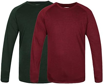 DOROM Men's Long Sleeve 2 Pack Casual Crewneck T-Shirt 1 Red 1 Green Size XXL