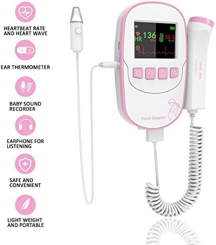 First Mothers Day Gifts-Fetal Doppler With Ear Thermometer, Premium Professional 2MHZ Detector, Portable Pregnancy Angel Sounds Heartbeat Monitor（Pink）