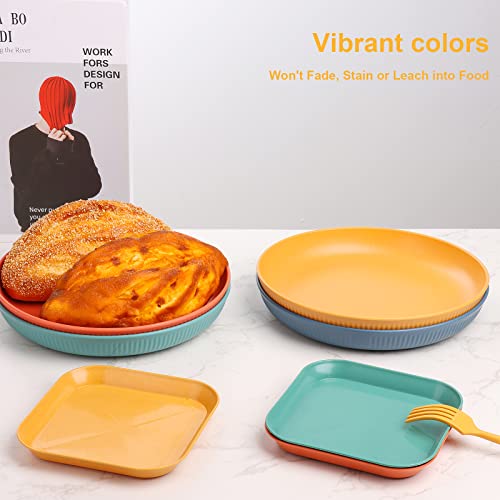 Wheat Straw Dinnerware Sets, Kids Plates and Bowls Sets, Unbreakable Microwave Dishwasher Safe Tableware, Lightweight Reusable Kitchen Set Travel Camping RV Dishes